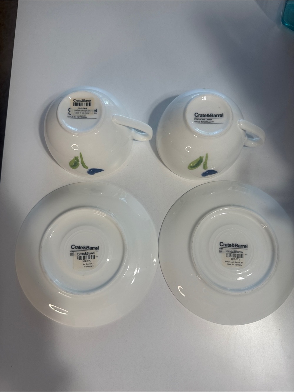 Crate&Barrel Anna’s Artistry Blue Flower Bone China Teacup and Saucer Set of Two - Picture 5 of 8